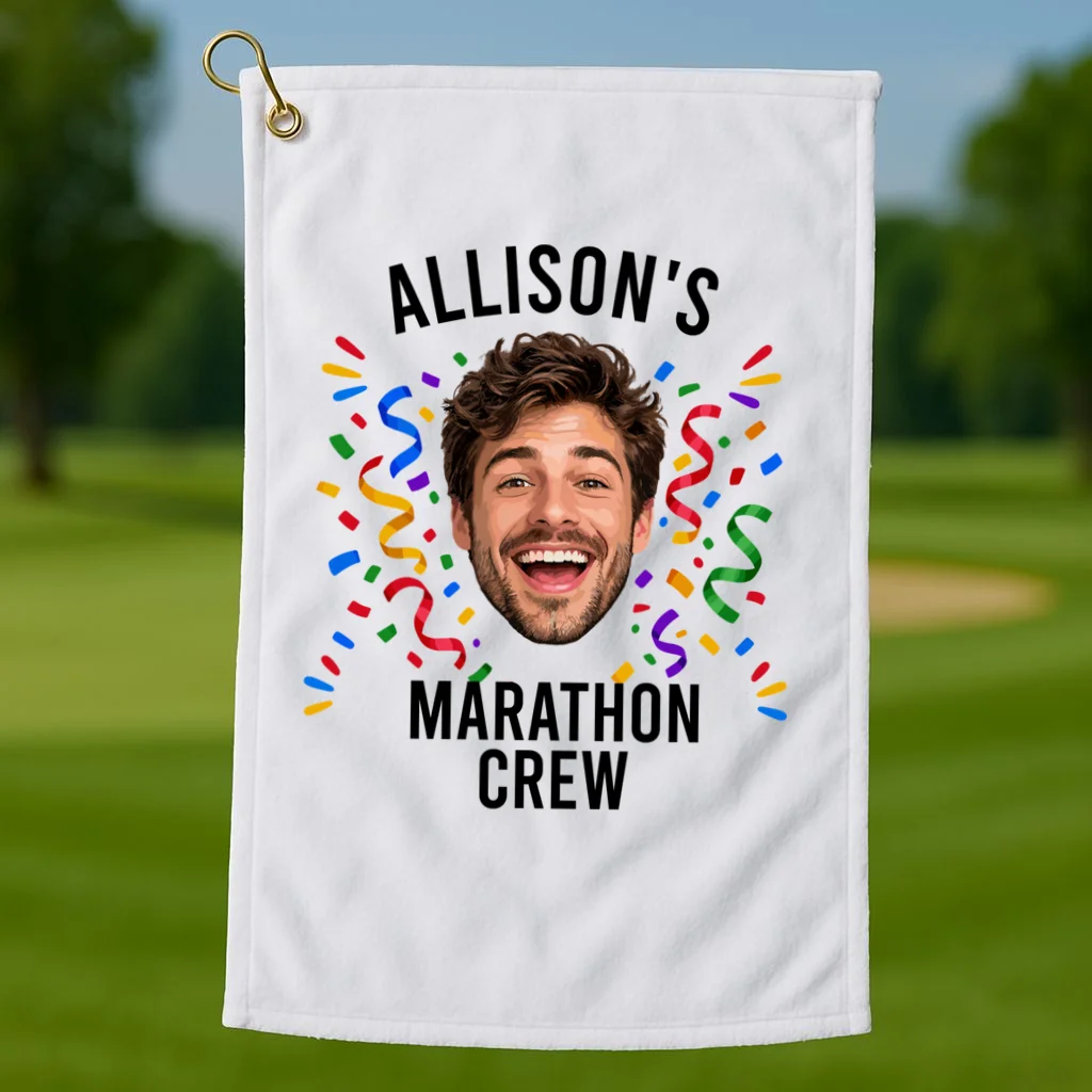 Marathon Personalized Photo Custom Gift - Runner Name & Face Marathon Crew Golf Towel - Front 1