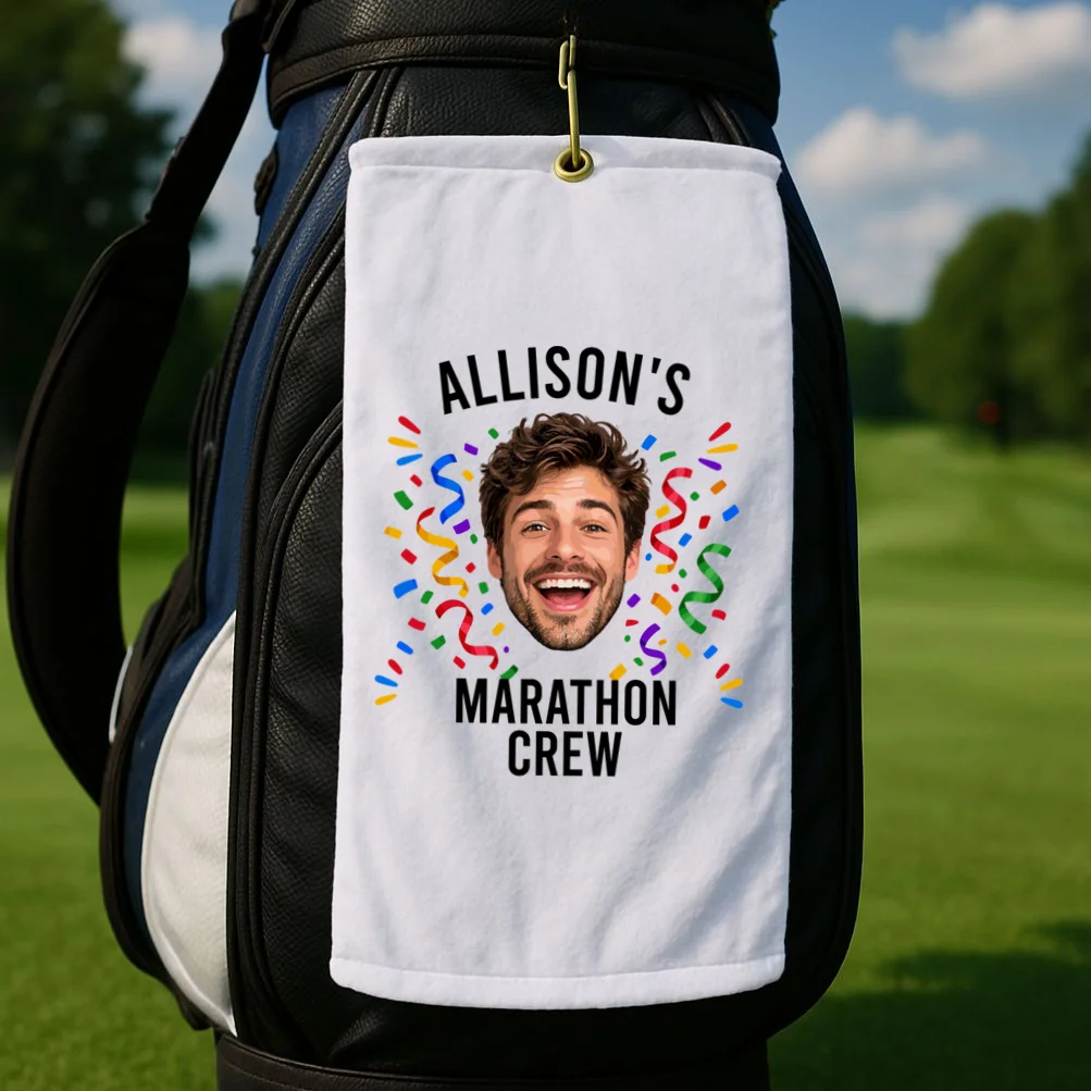 Marathon Personalized Photo Custom Gift - Runner Name & Face Marathon Crew Golf Towel - Front 2