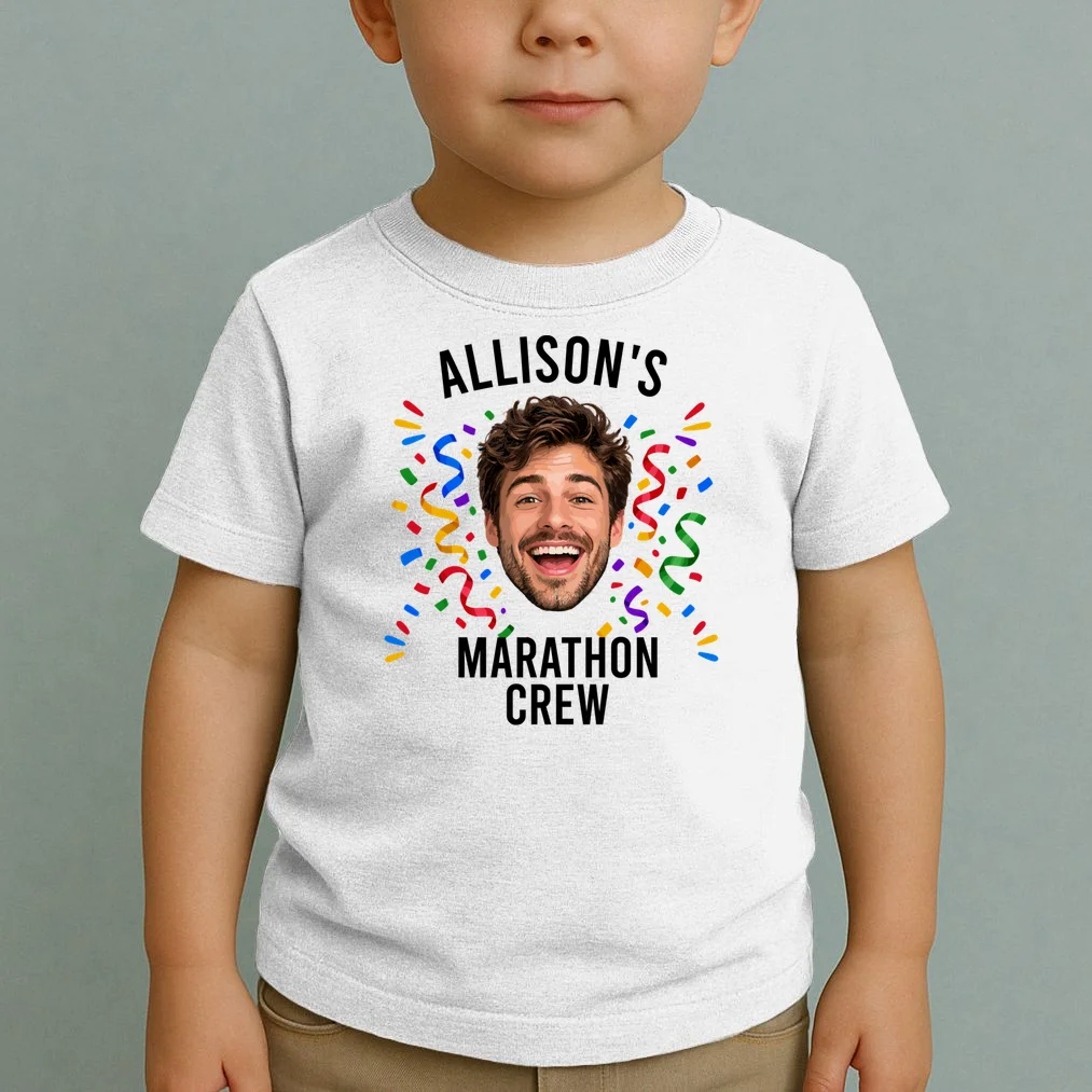 Marathon Personalized Photo Custom Gift - Runner Name & Face Marathon Crew Toddler T-Shirt - Front 1