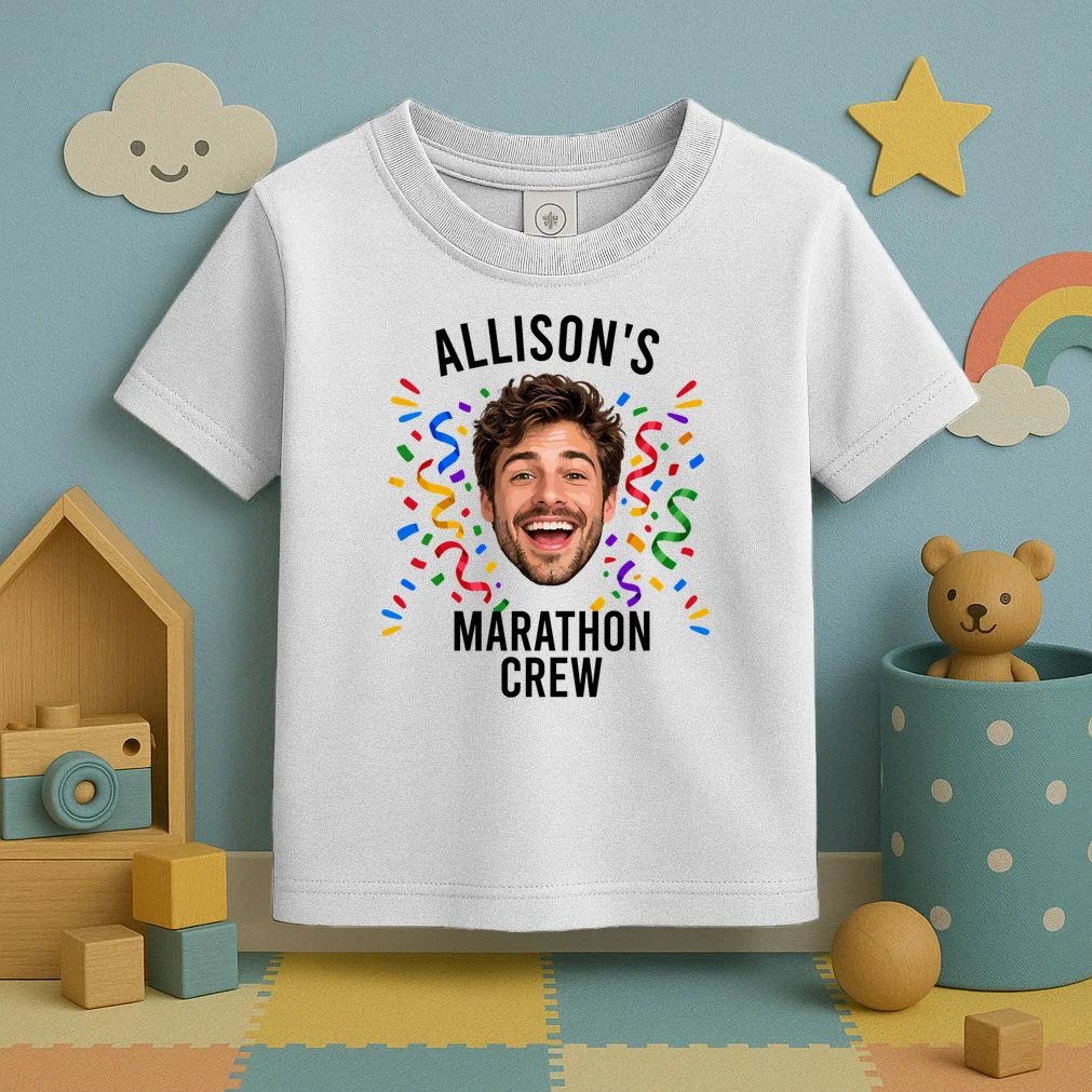 Marathon Personalized Photo Custom Gift - Runner Name & Face Marathon Crew Toddler T-Shirt - Front 2