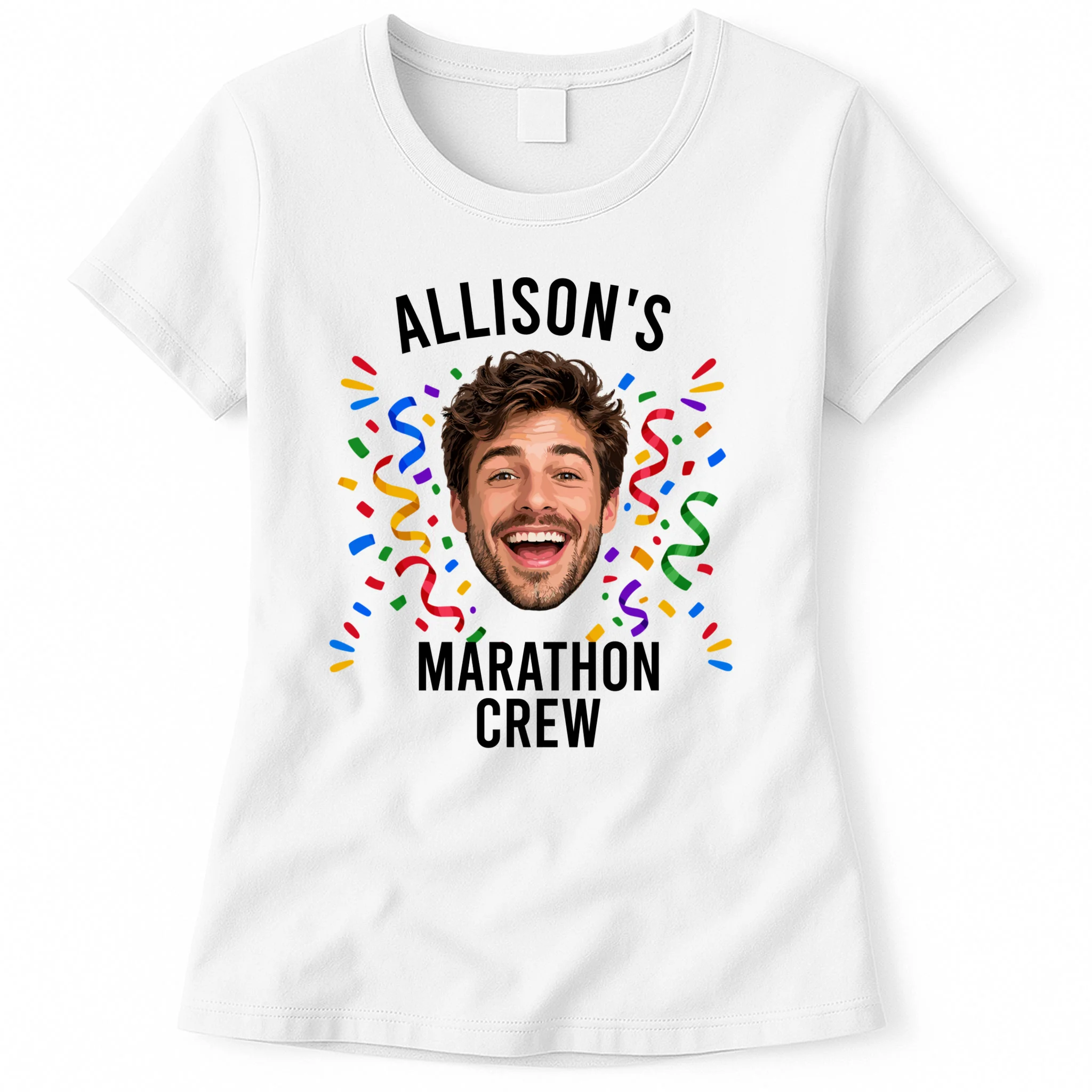 Marathon Personalized Photo Custom Gift - Runner Name & Face Marathon Crew Women's T-Shirt - Front