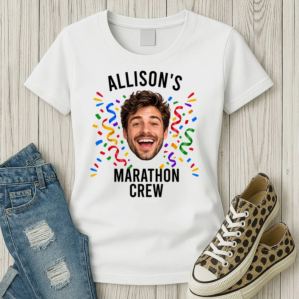 Marathon Personalized Photo Custom Gift - Runner Name & Face Marathon Crew Women's T-Shirt - Front 2