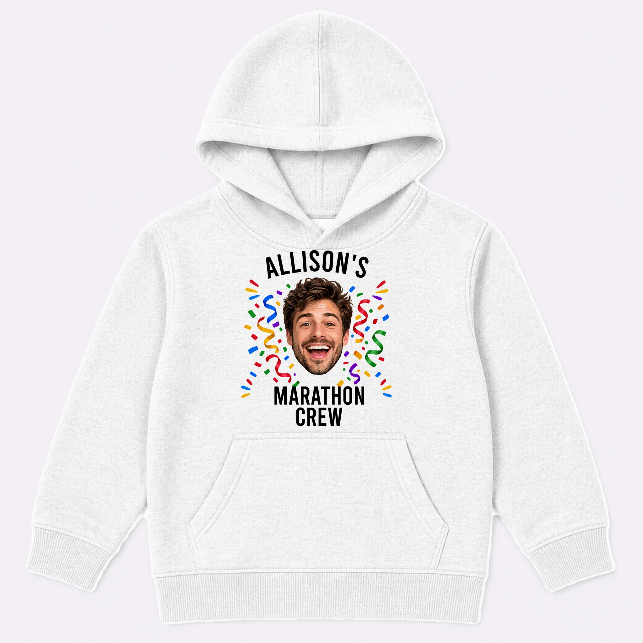 Marathon Personalized Photo Custom Gift - Runner Name & Face Marathon Crew Kids Hoodie - Front