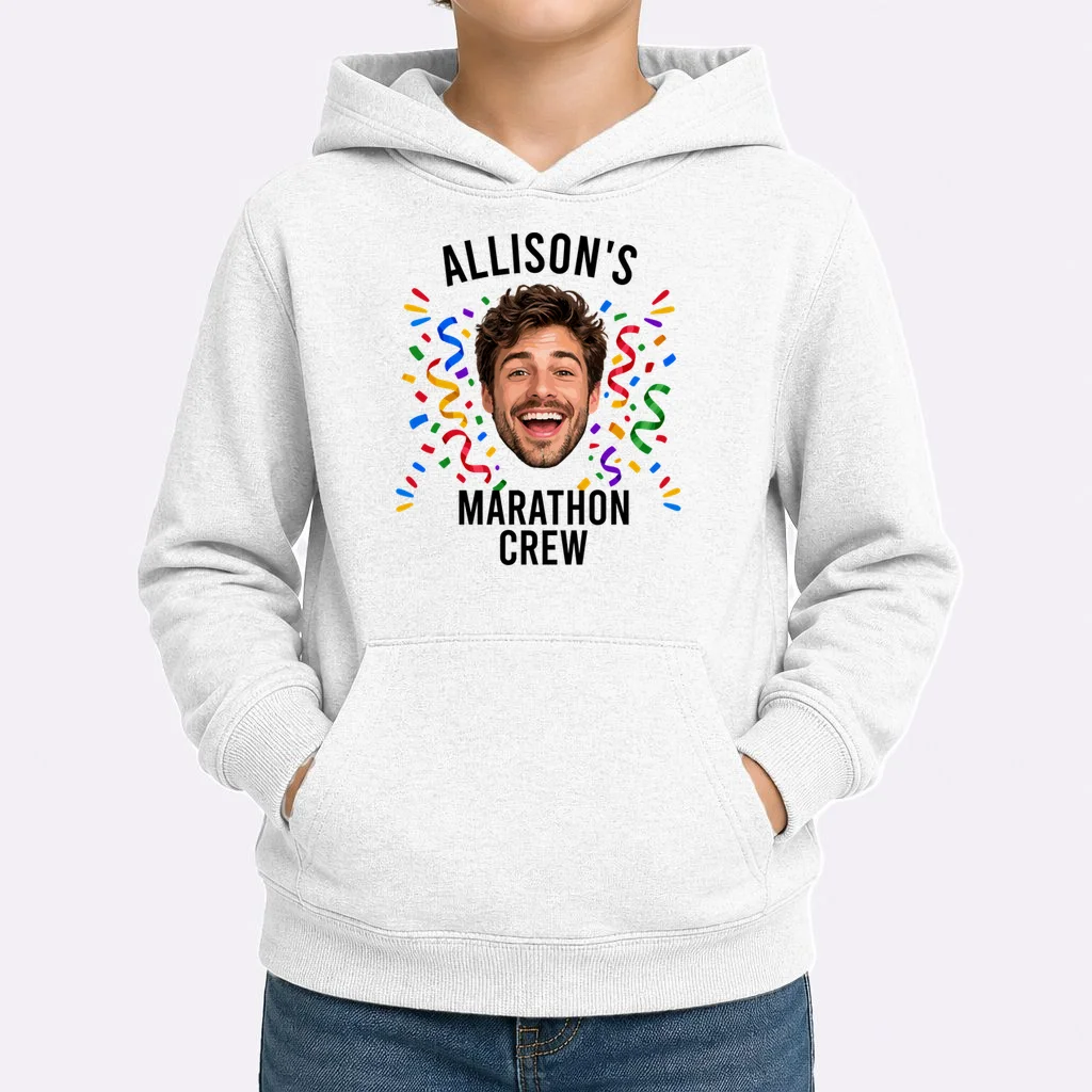 Marathon Personalized Photo Custom Gift - Runner Name & Face Marathon Crew Kids Hoodie - Front 1