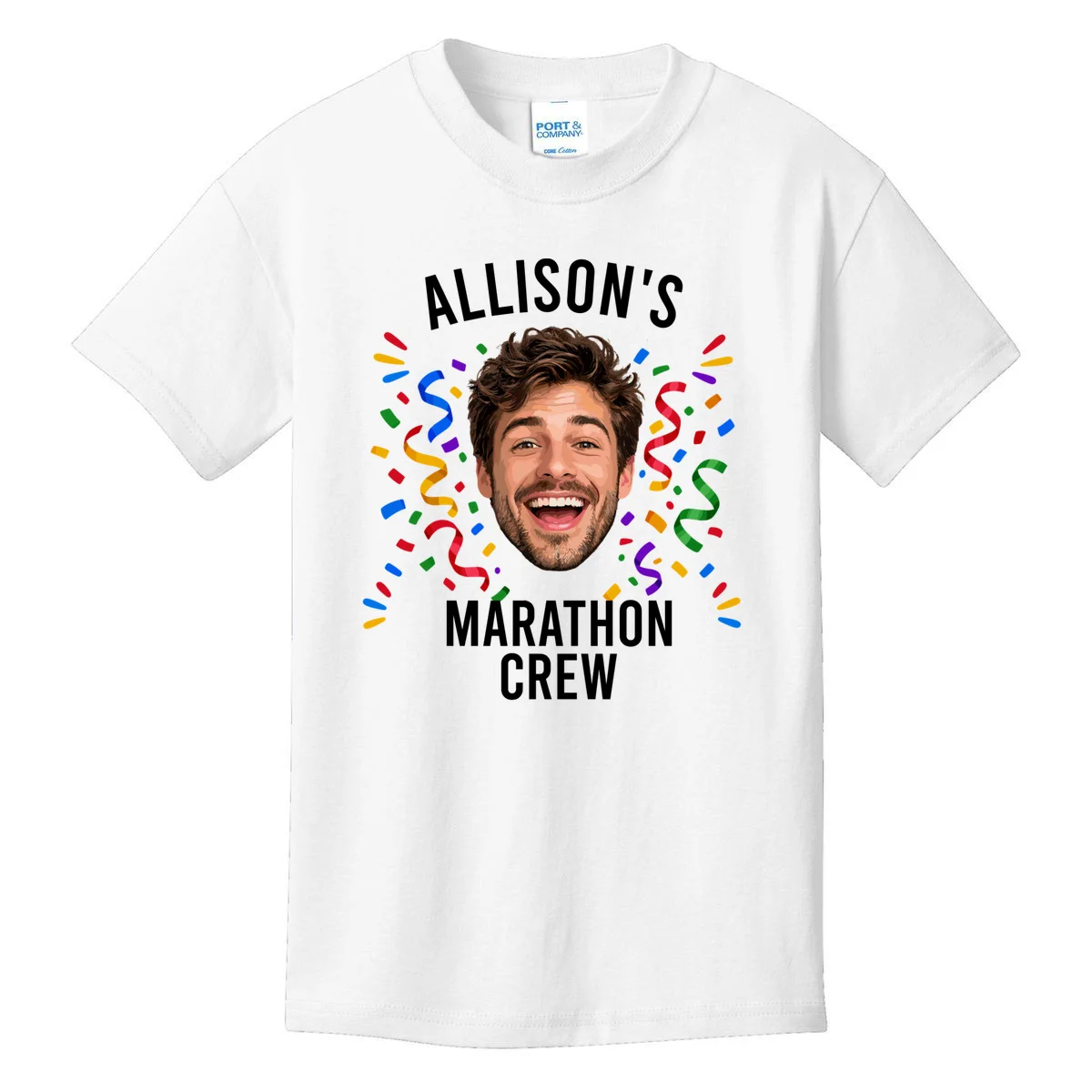 Marathon Personalized Photo Custom Gift - Runner Name & Face Marathon Crew Kids T-Shirt - Front
