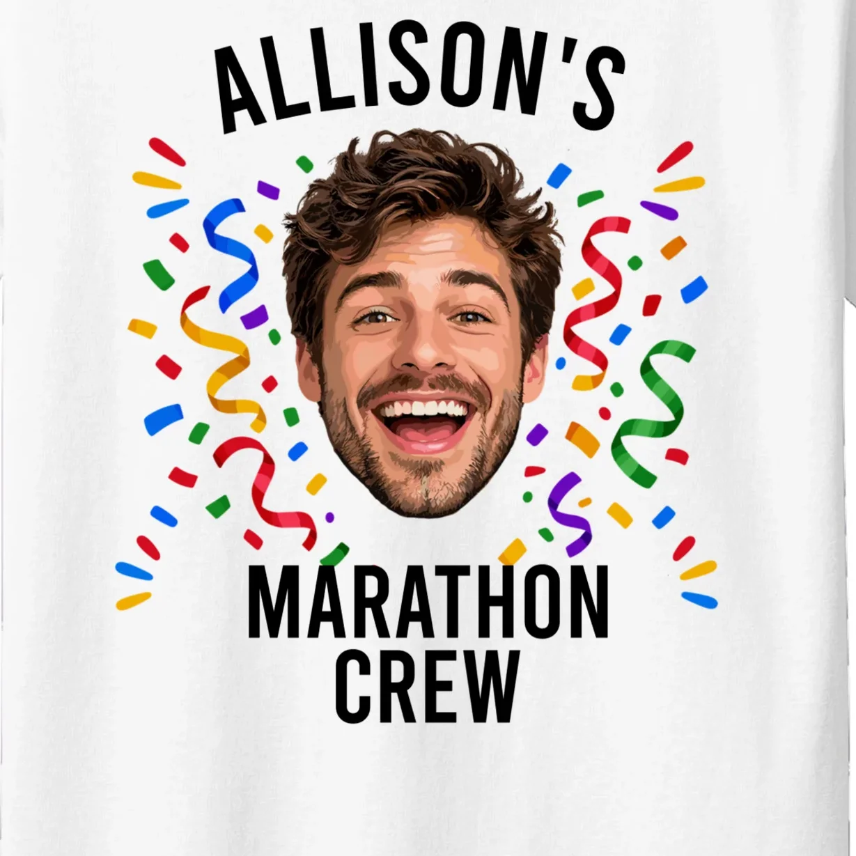 Marathon Personalized Photo Custom Gift - Runner Name & Face Marathon Crew Kids T-Shirt - Front - Close-up