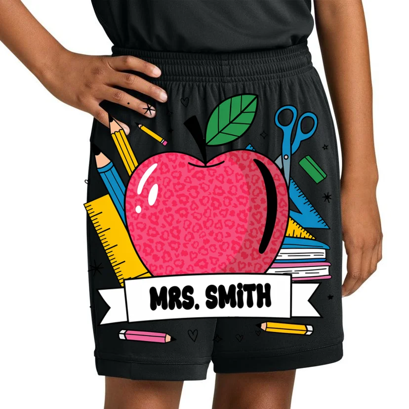 MRS. Your Name Custom Personalized School Teacher Apple Pencil Ruler Kids Shorts - Front 1