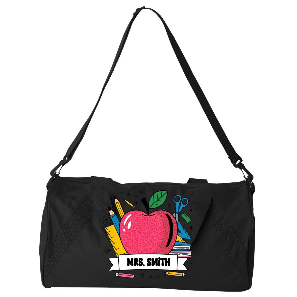 MRS. Your Name Custom Personalized School Teacher Apple Pencil Ruler Duffel Bag - Front