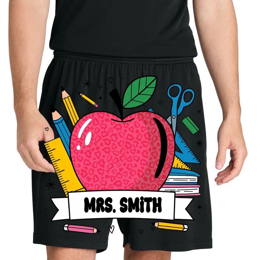 MRS. Your Name Custom Personalized School Teacher Apple Pencil Ruler Men's Shorts - Front 1