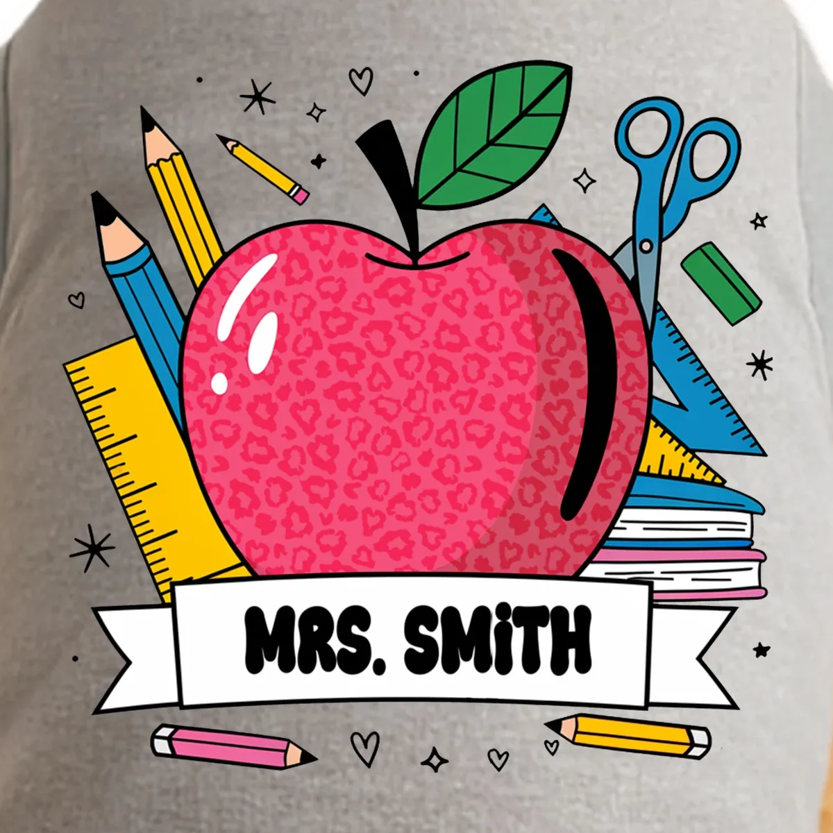MRS. Your Name Custom Personalized School Teacher Apple Pencil Ruler Doggie Tank - Front - Close-up