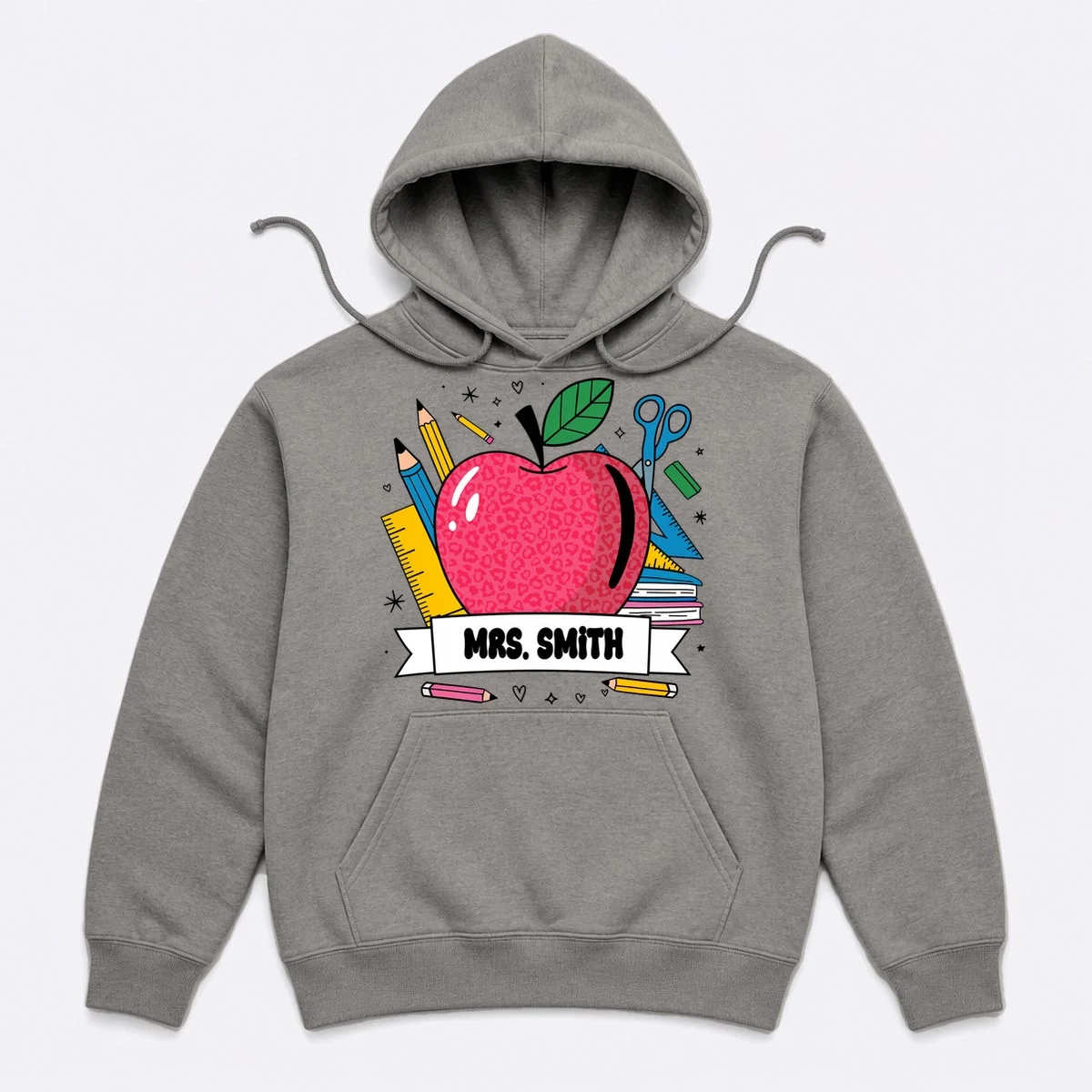 MRS. Your Name Custom Personalized School Teacher Apple Pencil Ruler Hoodie - Front