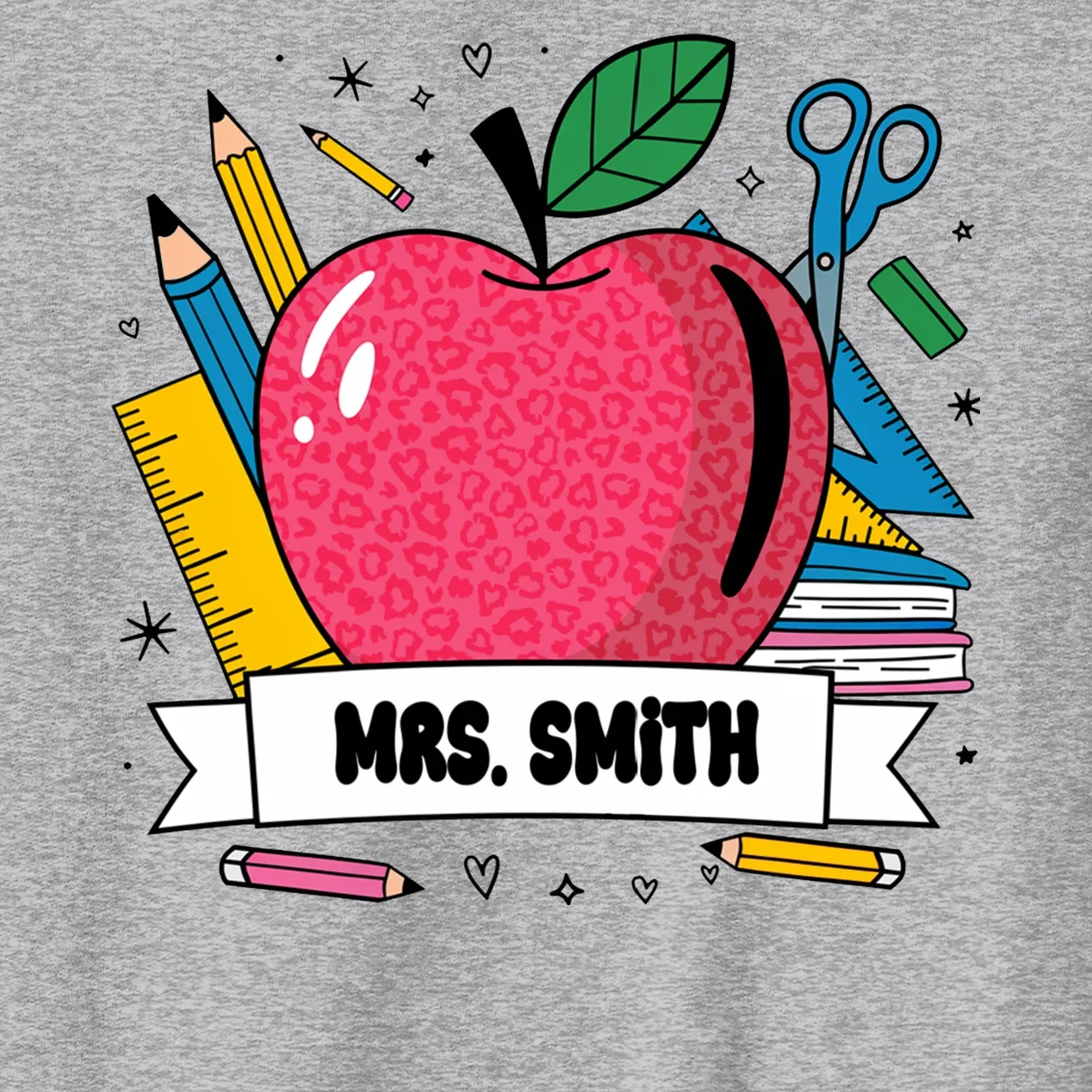 MRS. Your Name Custom Personalized School Teacher Apple Pencil Ruler Men's Sweatshirt - Front - Close-up