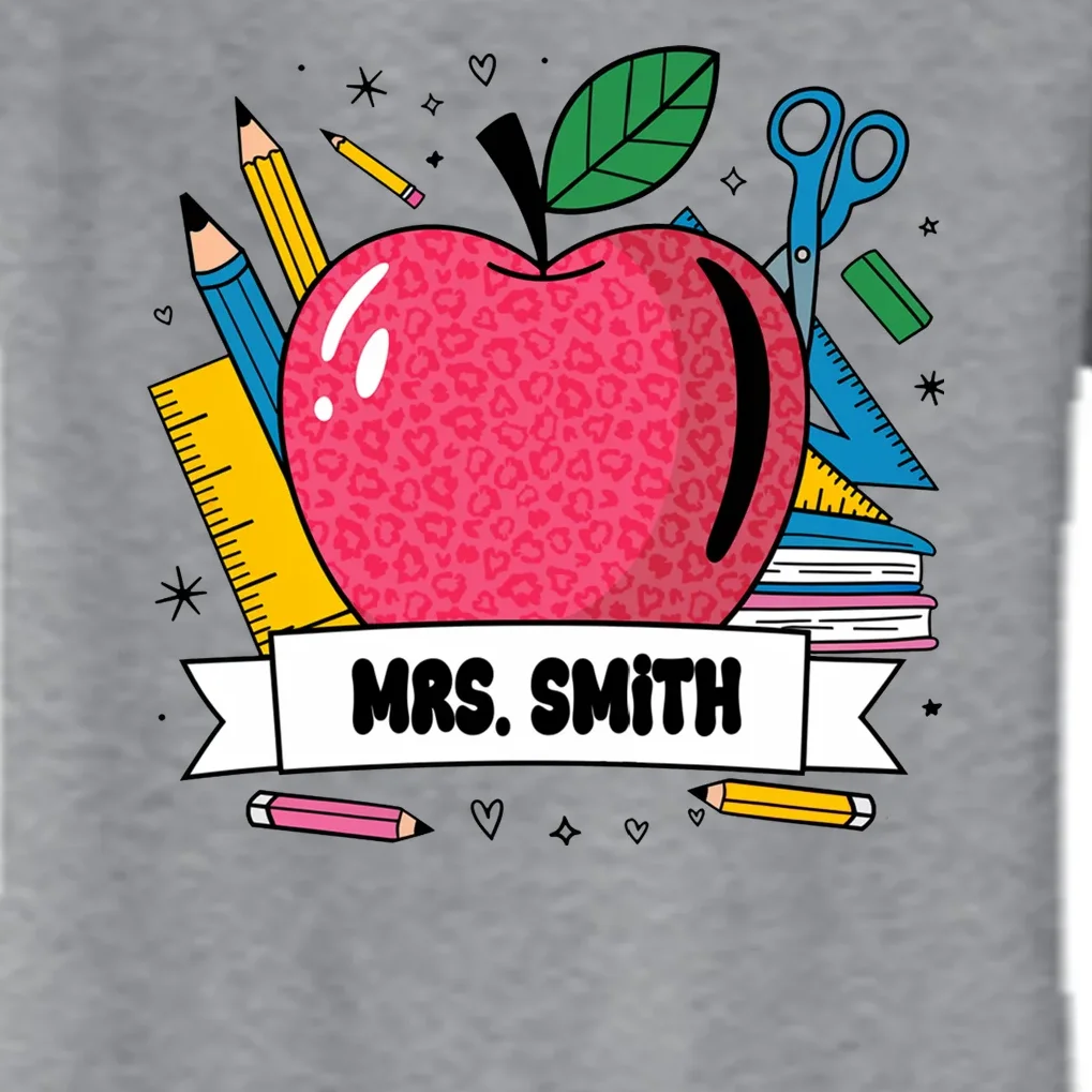 MRS. Your Name Custom Personalized School Teacher Apple Pencil Ruler Women's Flannel Pajama Set - Front - Close-up