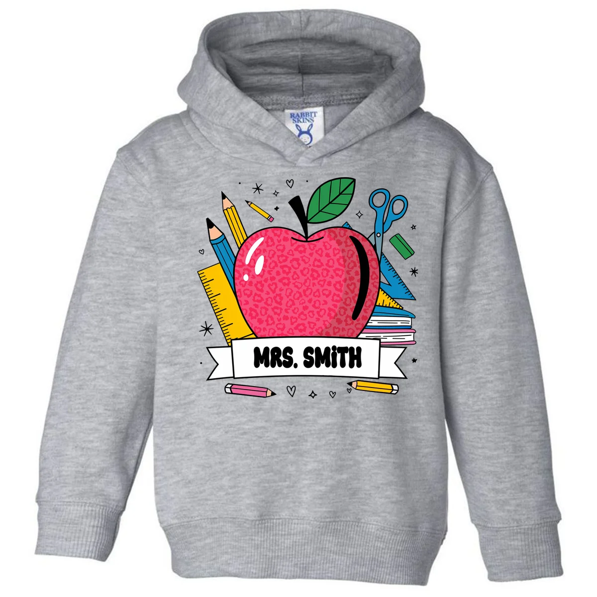 MRS. Your Name Custom Personalized School Teacher Apple Pencil Ruler Toddler Hoodie - Front