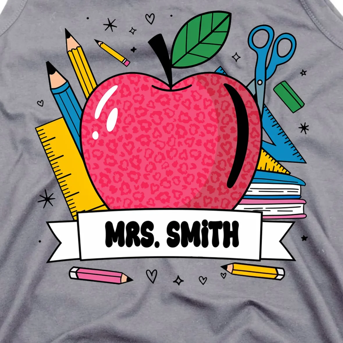 MRS. Your Name Custom Personalized School Teacher Apple Pencil Ruler Men's Tank Top - Front - Close-up