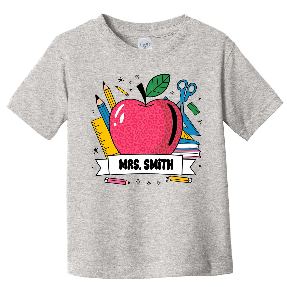 MRS. Your Name Custom Personalized School Teacher Apple Pencil Ruler Toddler T-Shirt - Front