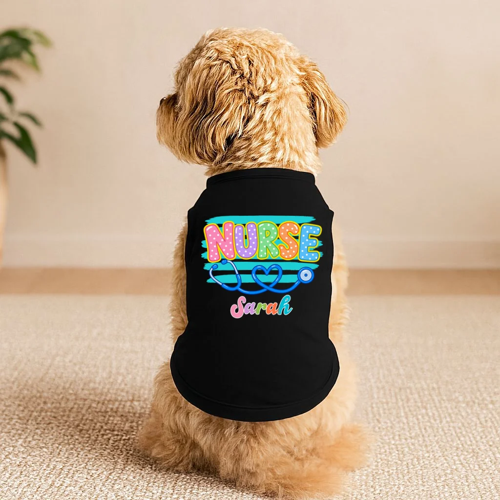 Nurse – Personalized Stethoscope Heart Design Doggie Tank - Front 1
