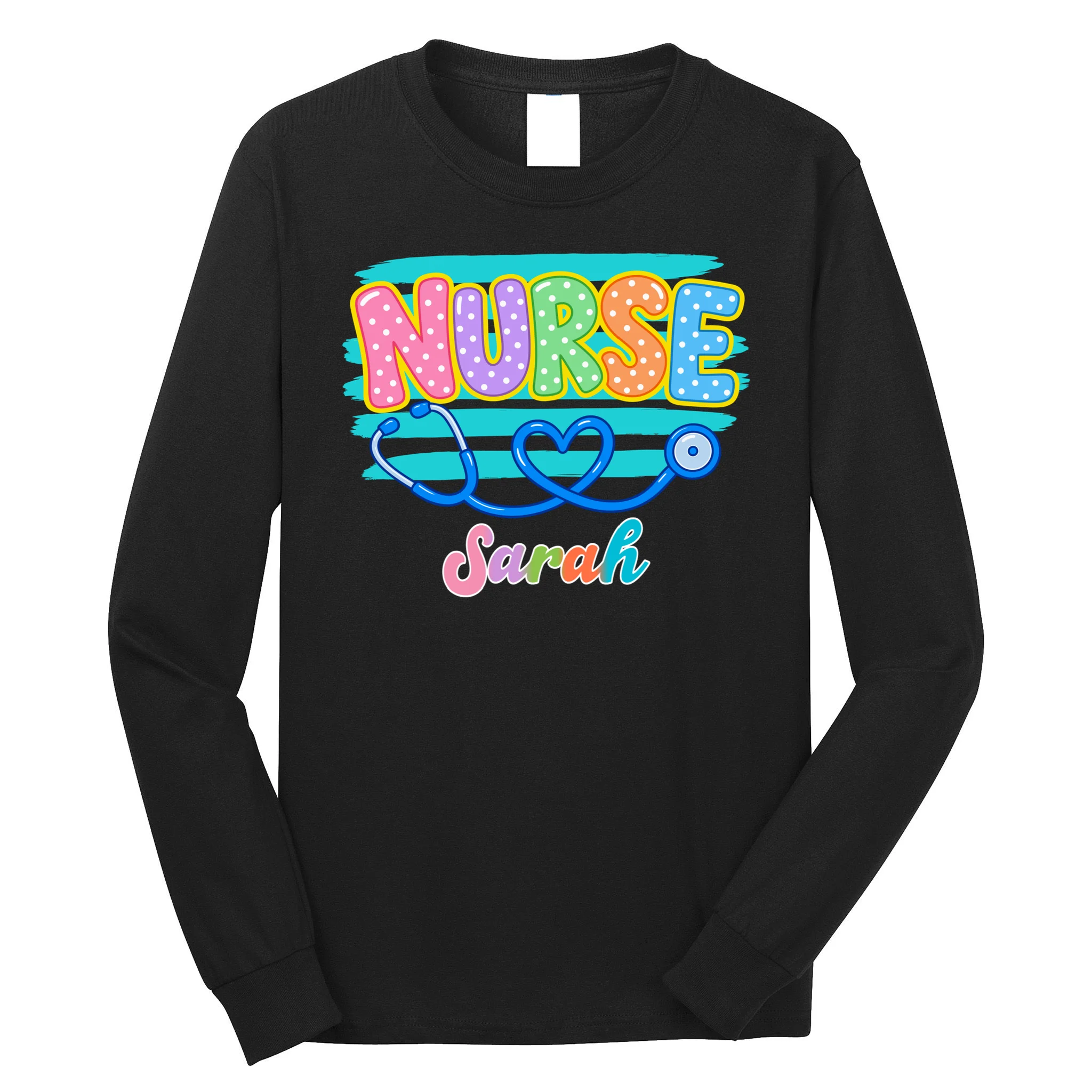 Nurse – Personalized Stethoscope Heart Design Men's Long Sleeve Shirt Front