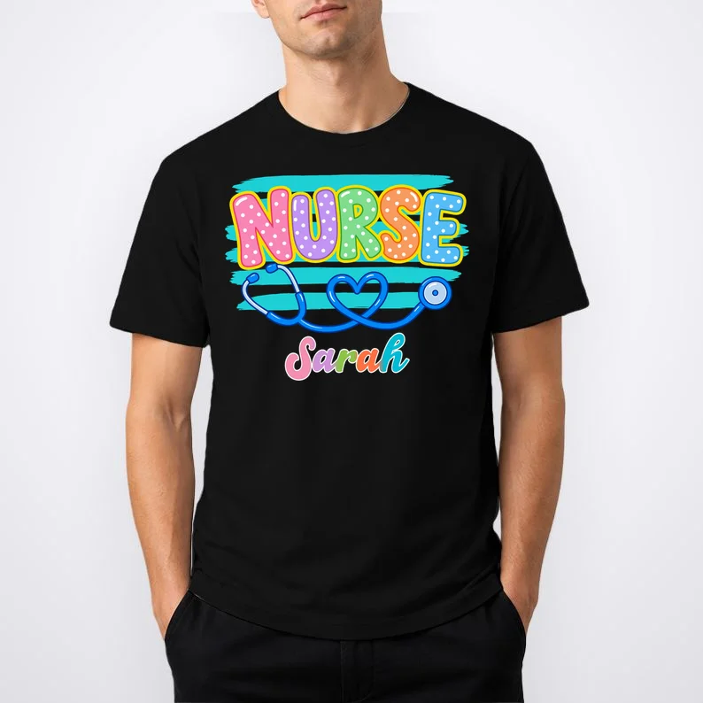 Nurse – Personalized Stethoscope Heart Design Men's T-Shirt - Front 1