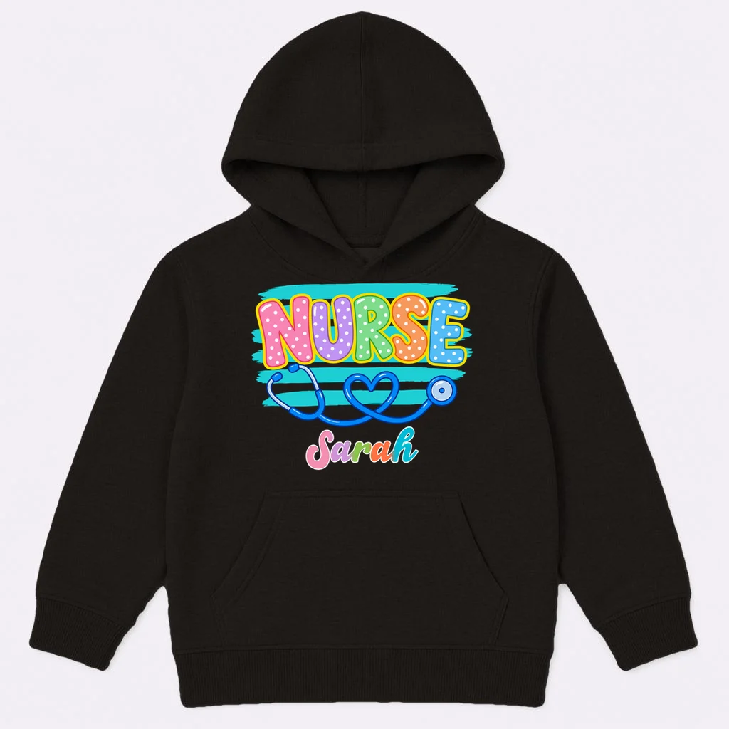 Nurse – Personalized Stethoscope Heart Design Kids Hoodie Front