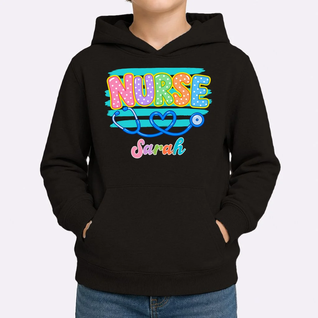 Nurse – Personalized Stethoscope Heart Design Kids Hoodie - Front 1