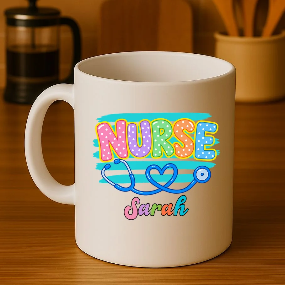Nurse – Personalized Stethoscope Heart Design Mug - Front 3