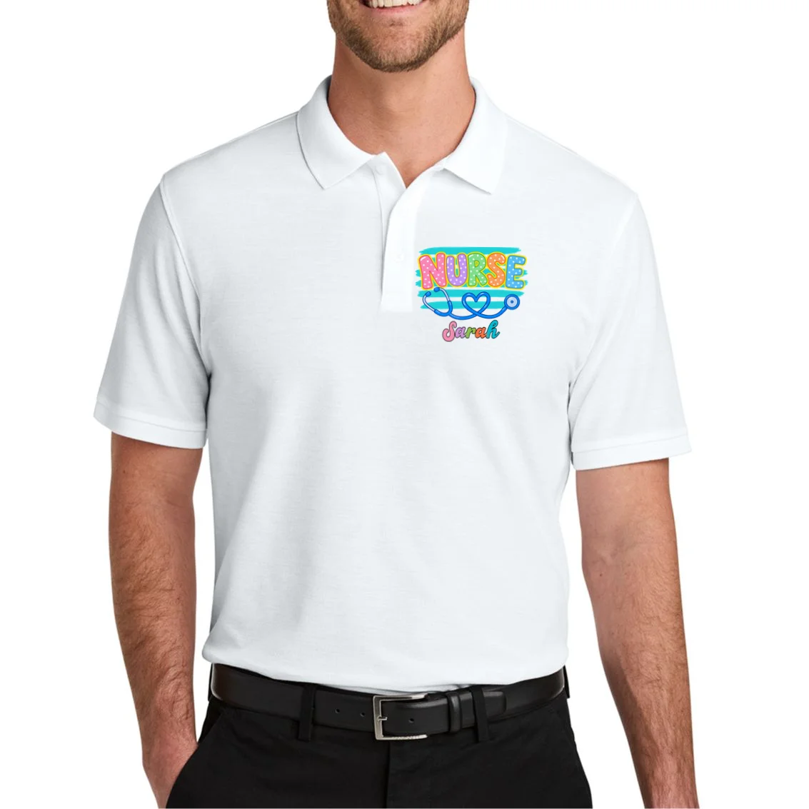 Nurse – Personalized Stethoscope Heart Design Men's Polo - Front 1