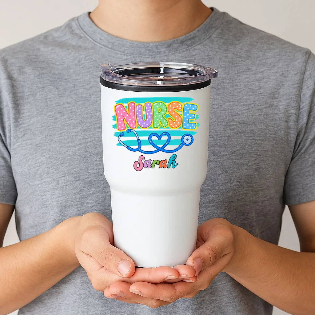 Nurse – Personalized Stethoscope Heart Design 20oz Tumbler - Front 1