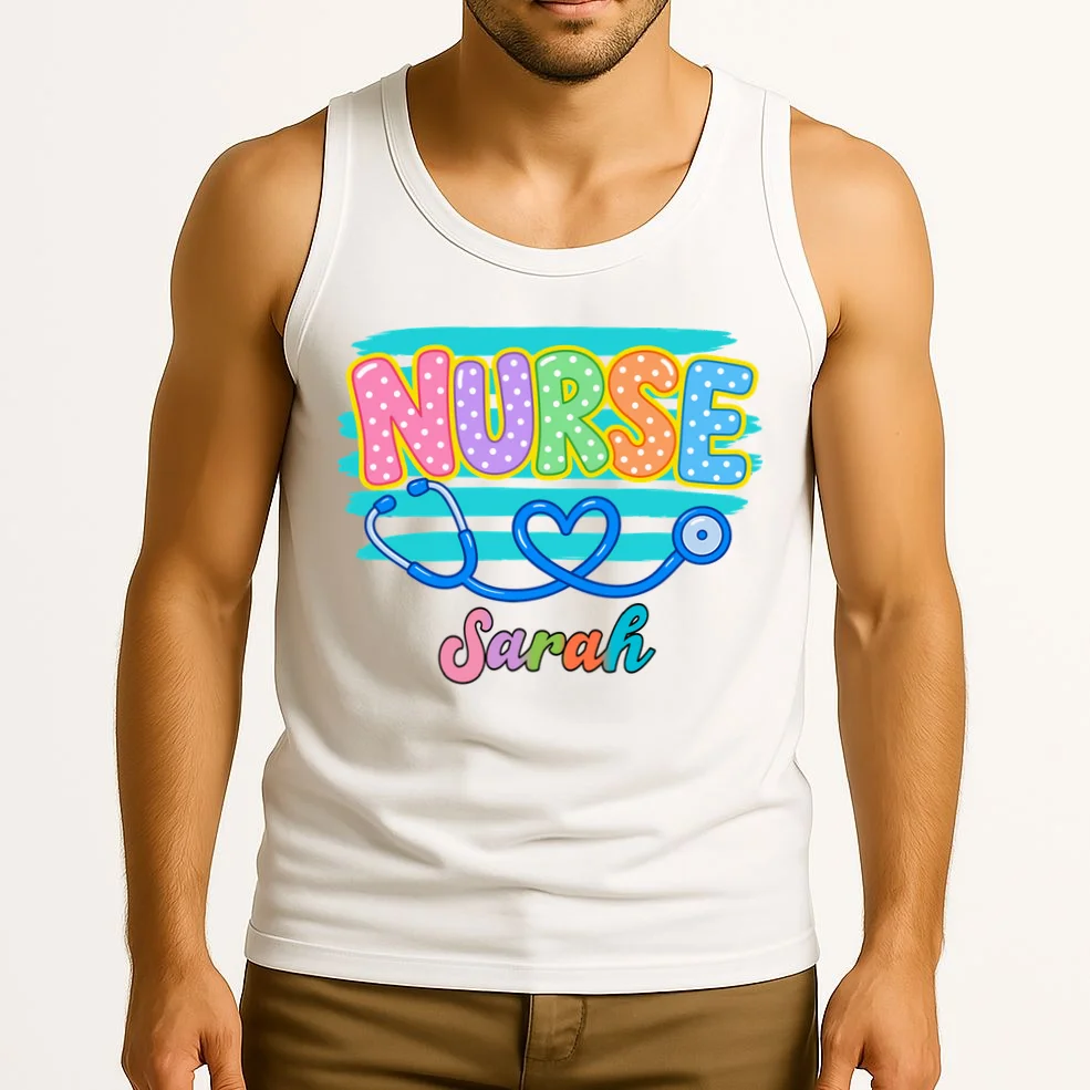 Nurse – Personalized Stethoscope Heart Design Men's Tank Top - Front 2