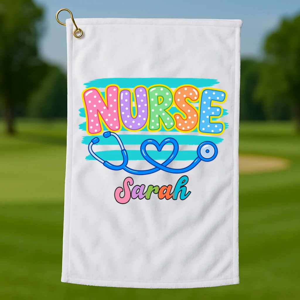 Nurse – Personalized Stethoscope Heart Design Golf Towel - Front 1
