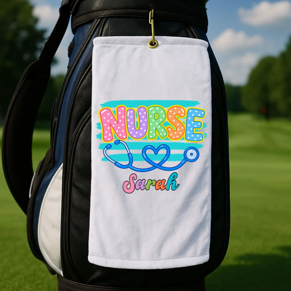 Nurse – Personalized Stethoscope Heart Design Golf Towel - Front 2