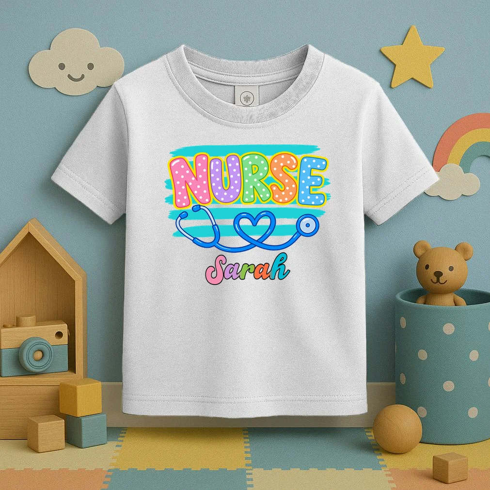 Nurse – Personalized Stethoscope Heart Design Toddler T-Shirt - Front 2