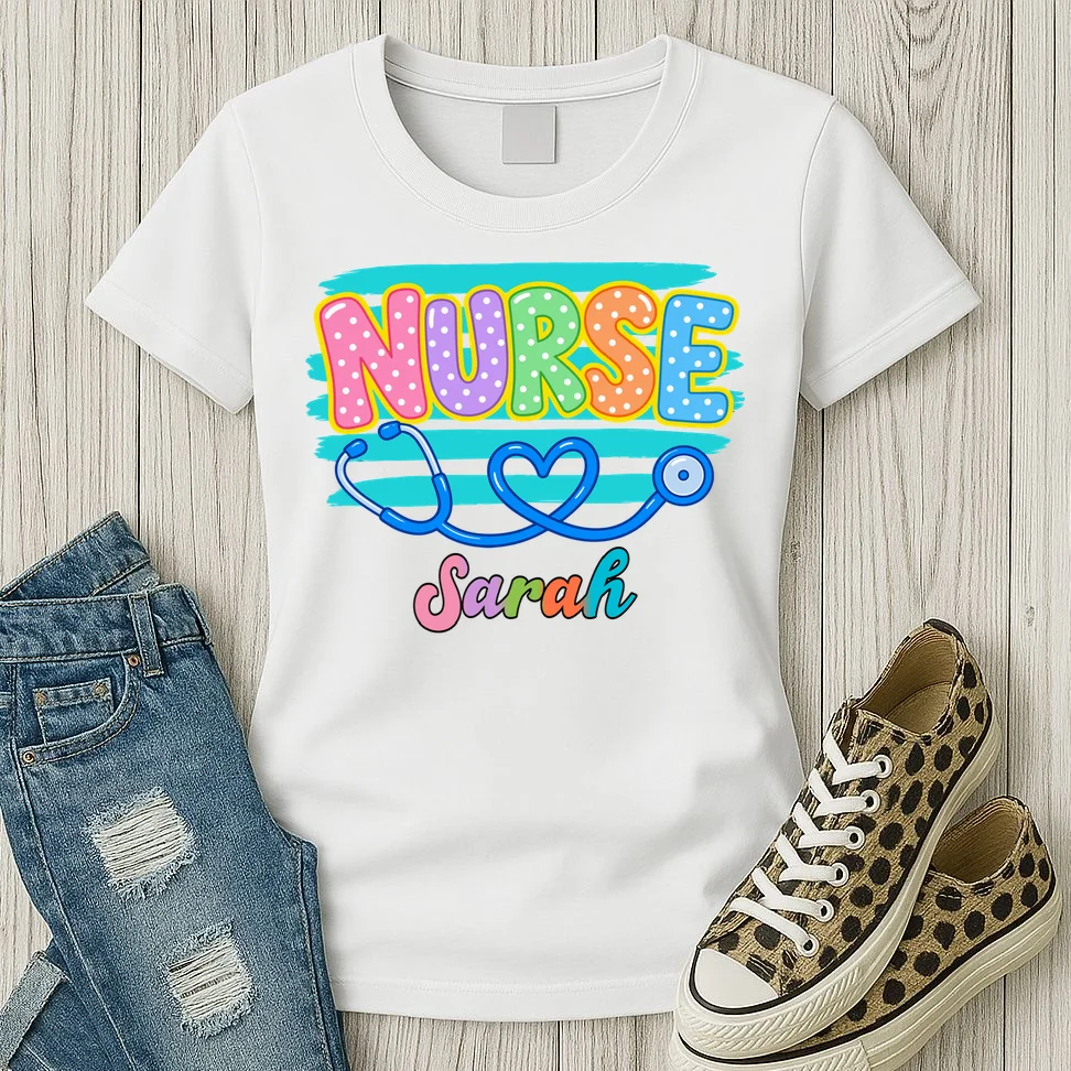 Nurse – Personalized Stethoscope Heart Design Women's T-Shirt - Front 2