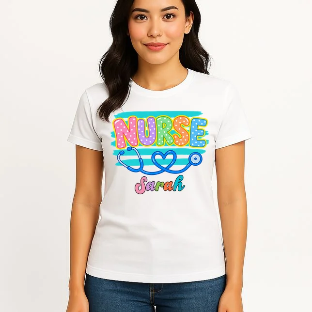 Nurse – Personalized Stethoscope Heart Design Women's T-Shirt - Front 3