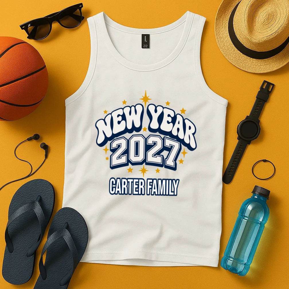 New Year 2027 Family Matching Shirt Design Men's Tank Top - Front 3