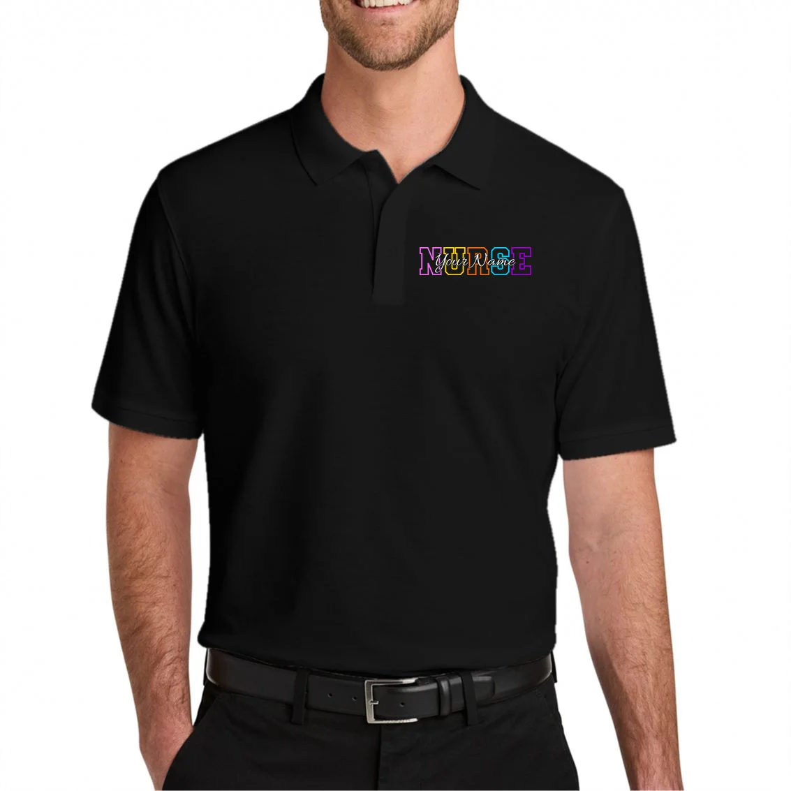 NURSE Your Name Personalized Nurse Custom Name Registered Nurse RN Gift Men's Polo - Front 1