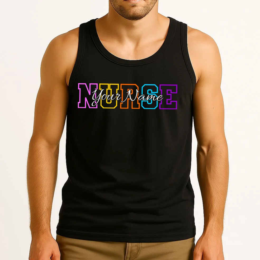 NURSE Your Name Personalized Nurse Custom Name Registered Nurse RN Gift Tank Top - Front 2