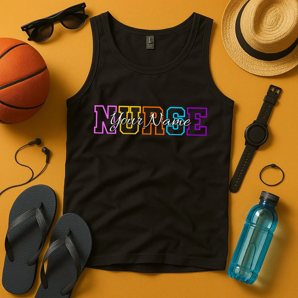NURSE Your Name Personalized Nurse Custom Name Registered Nurse RN Gift Tank Top - Front 3