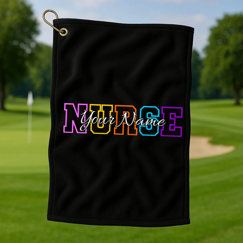 NURSE Your Name Personalized Nurse Custom Name Registered Nurse RN Gift Golf Towel - Front 1