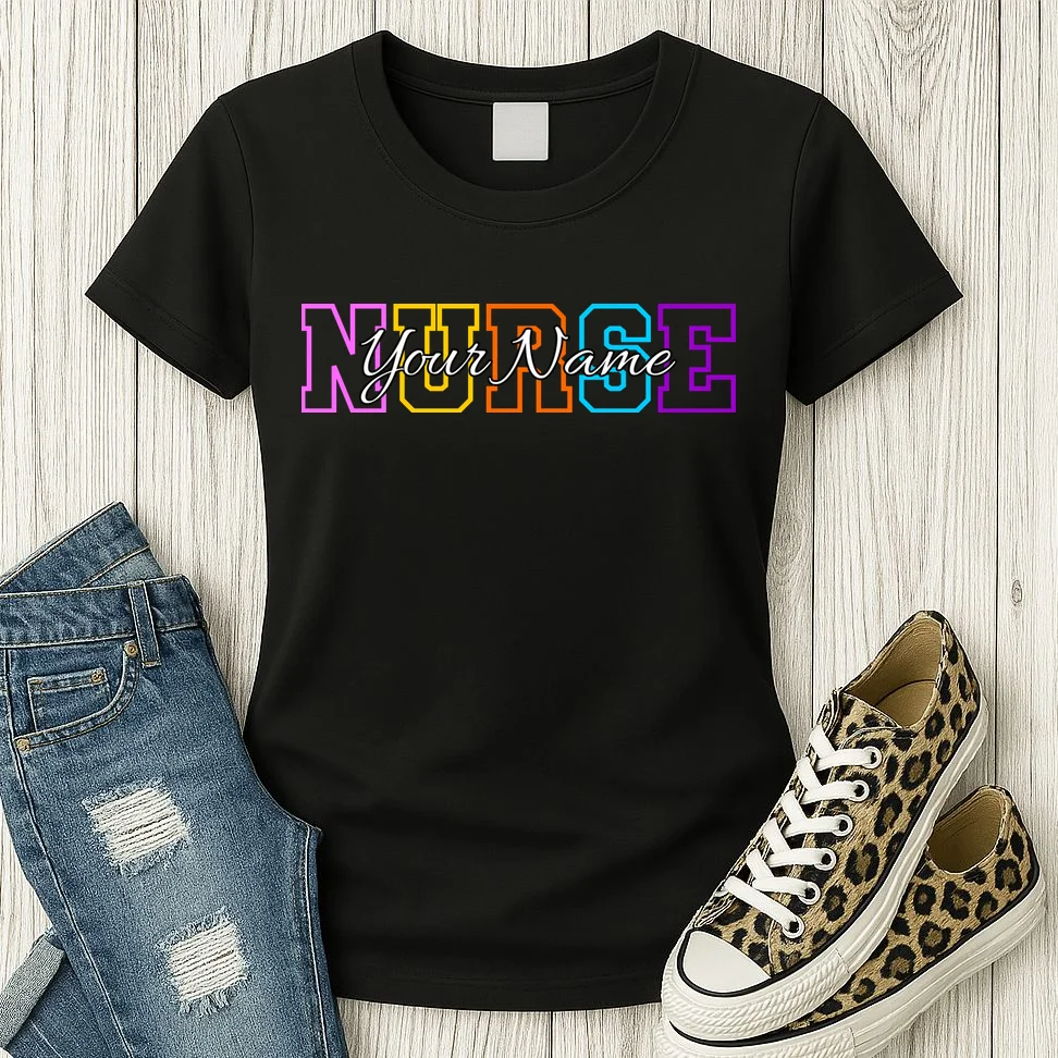 NURSE Your Name Personalized Nurse Custom Name Registered Nurse RN Gift Women's T-Shirt - Front 2