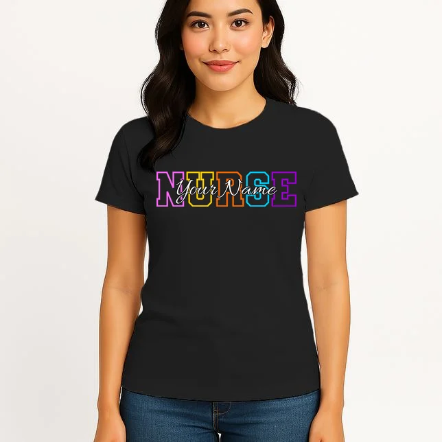 NURSE Your Name Personalized Nurse Custom Name Registered Nurse RN Gift Women's T-Shirt - Front 3
