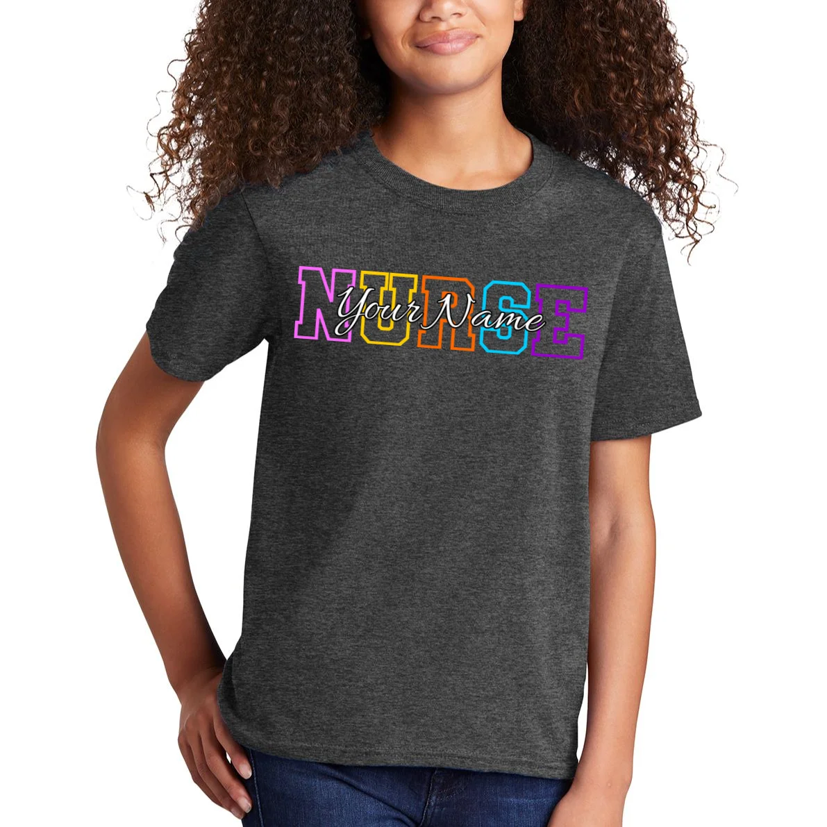 NURSE Your Name Personalized Nurse Custom Name Registered Nurse RN Gift Kids T-Shirt - Front 1