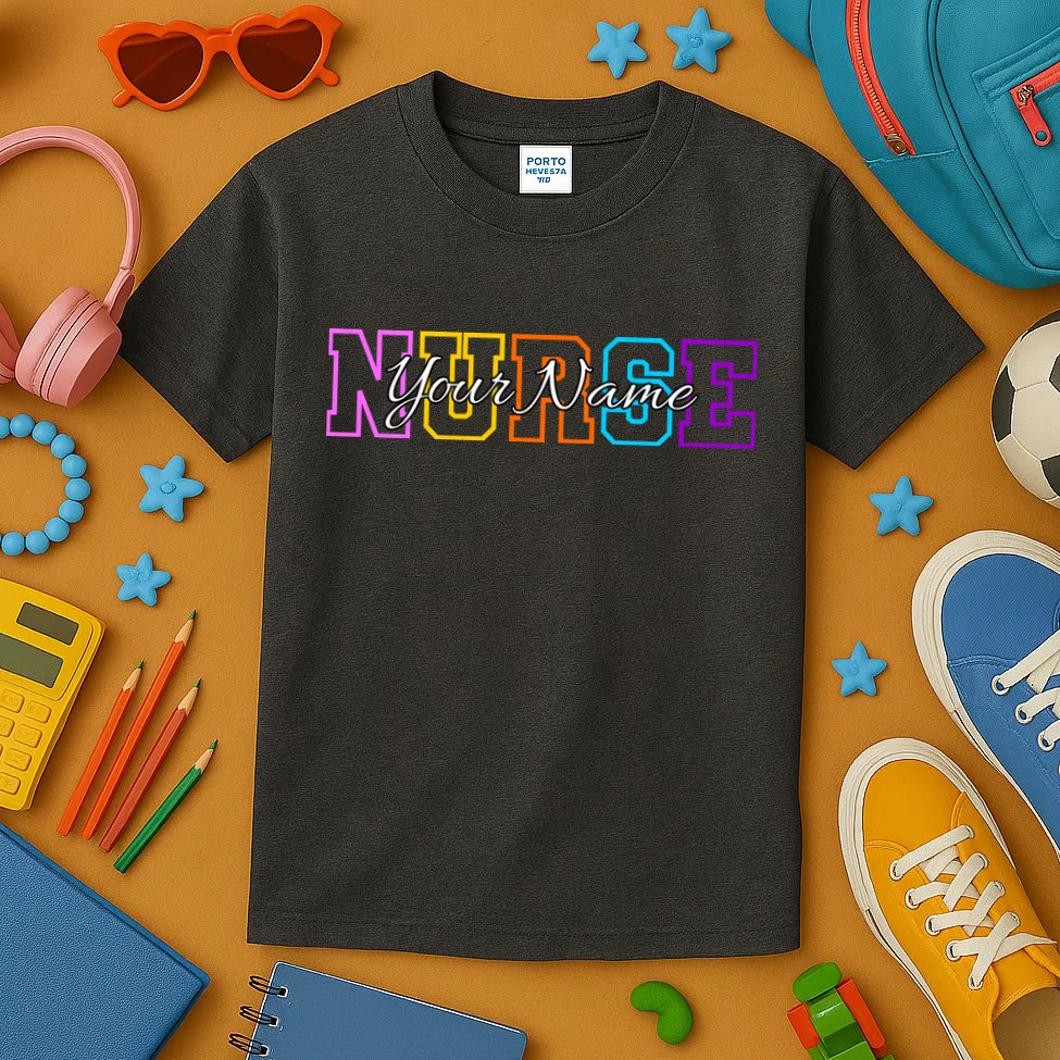 NURSE Your Name Personalized Nurse Custom Name Registered Nurse RN Gift Kids T-Shirt - Front 2