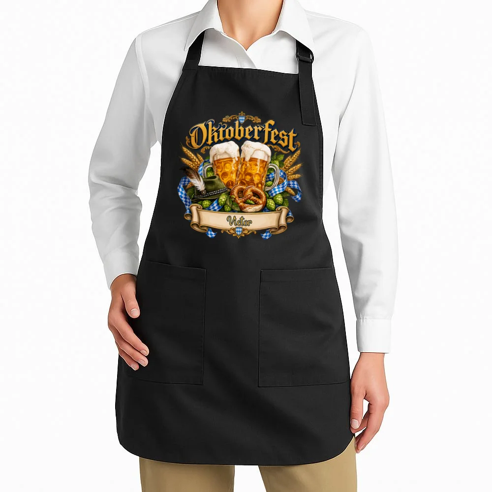 Oktoberfest Beer Mugs & Pretzel – Bavarian German Beer Festival Apron - Front 1