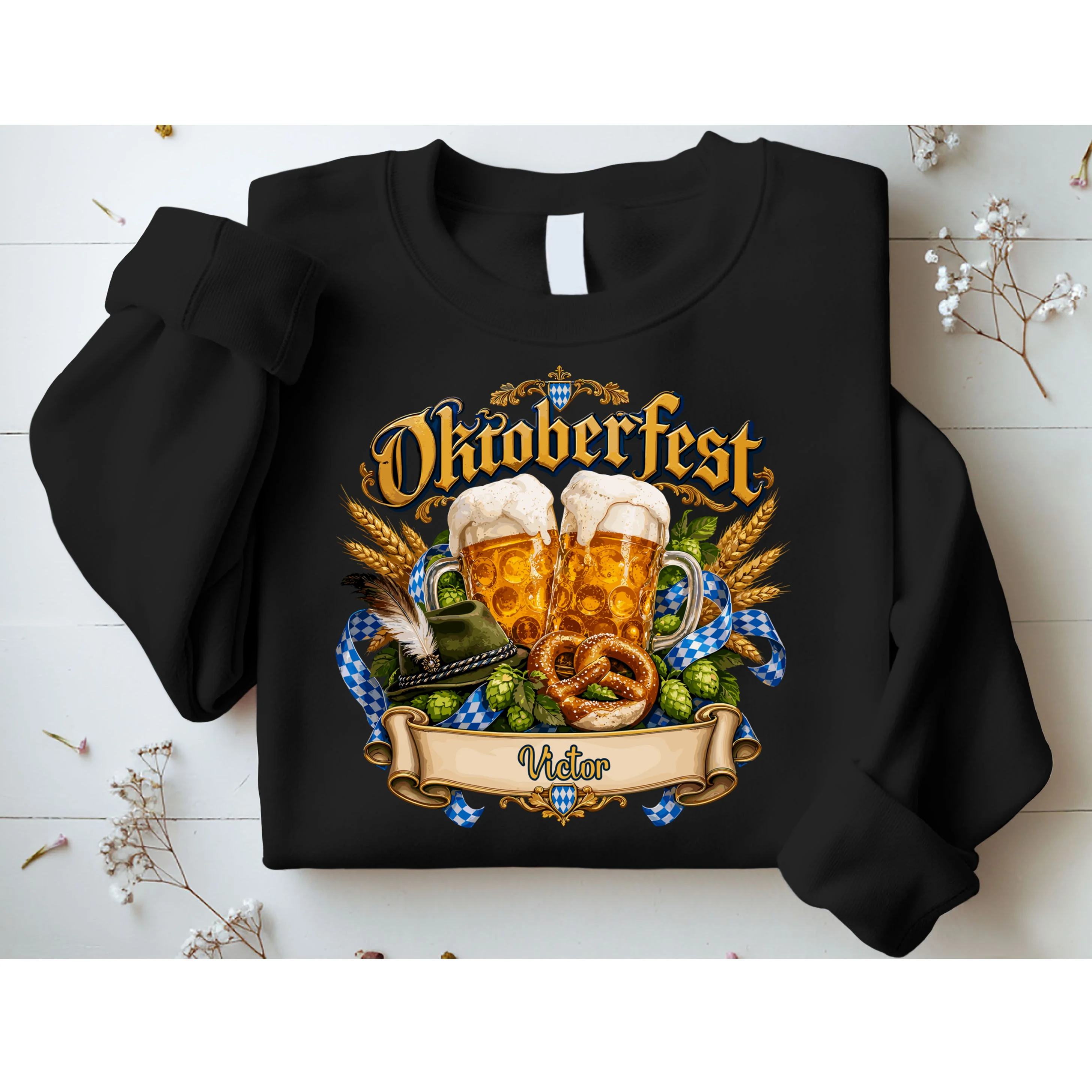 Oktoberfest Beer Mugs & Pretzel – Bavarian German Beer Festival Men's Sweatshirt - Front 1
