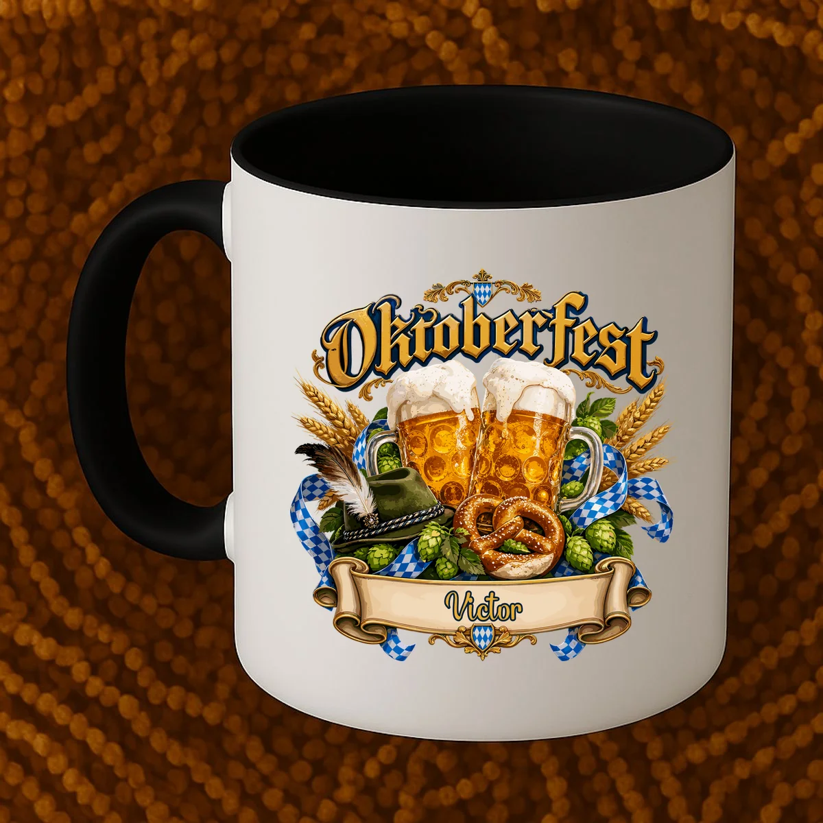 Oktoberfest Beer Mugs & Pretzel – Bavarian German Beer Festival Mug - Front 1