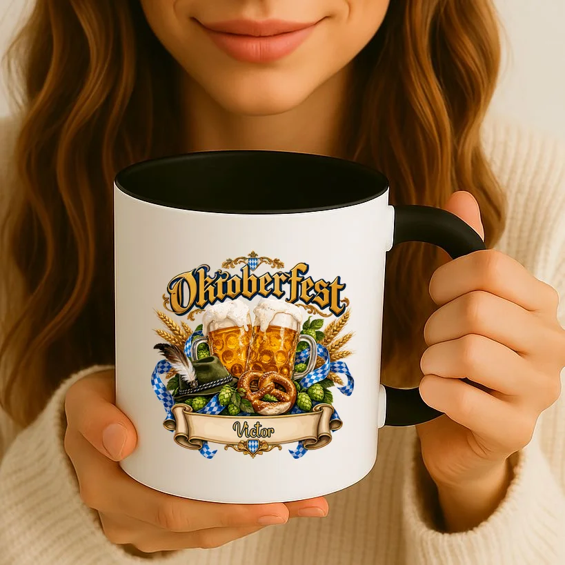 Oktoberfest Beer Mugs & Pretzel – Bavarian German Beer Festival Mug - Front 2