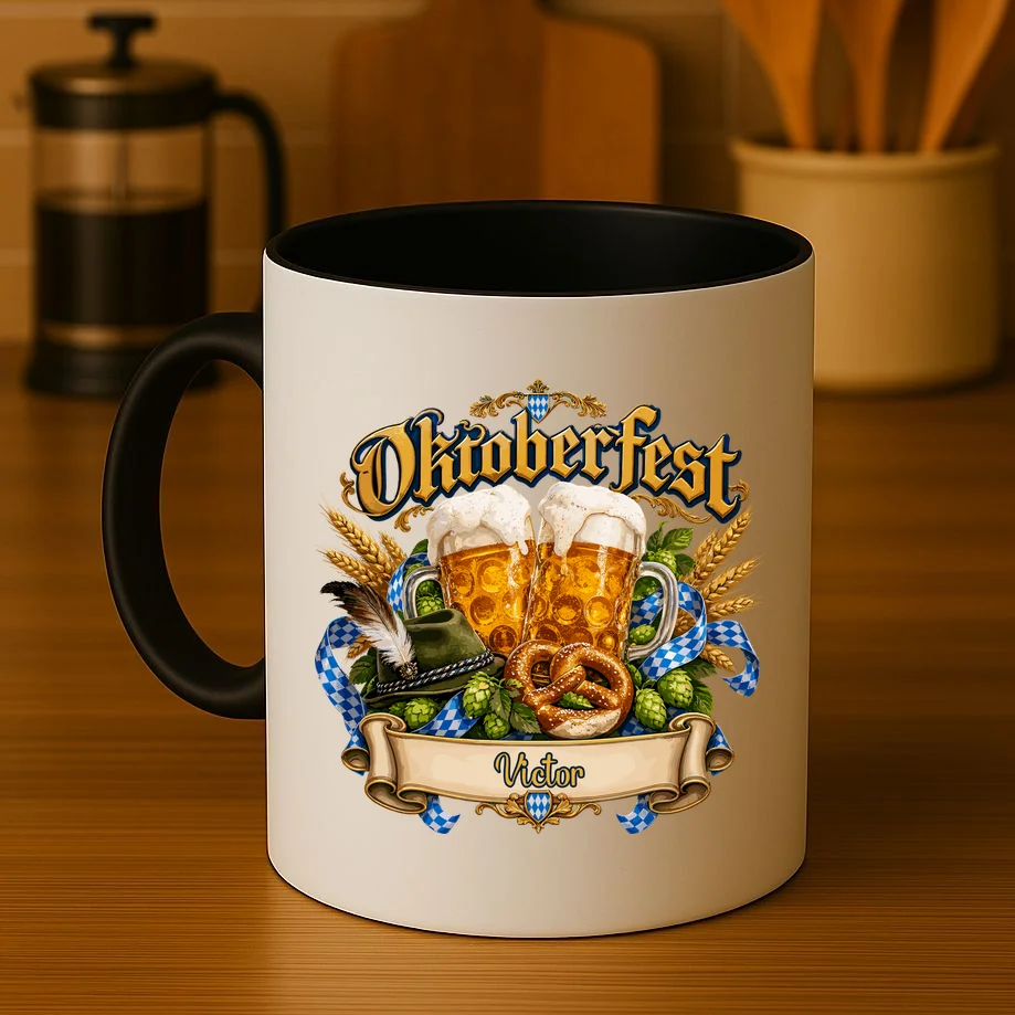 Oktoberfest Beer Mugs & Pretzel – Bavarian German Beer Festival Mug - Front 3