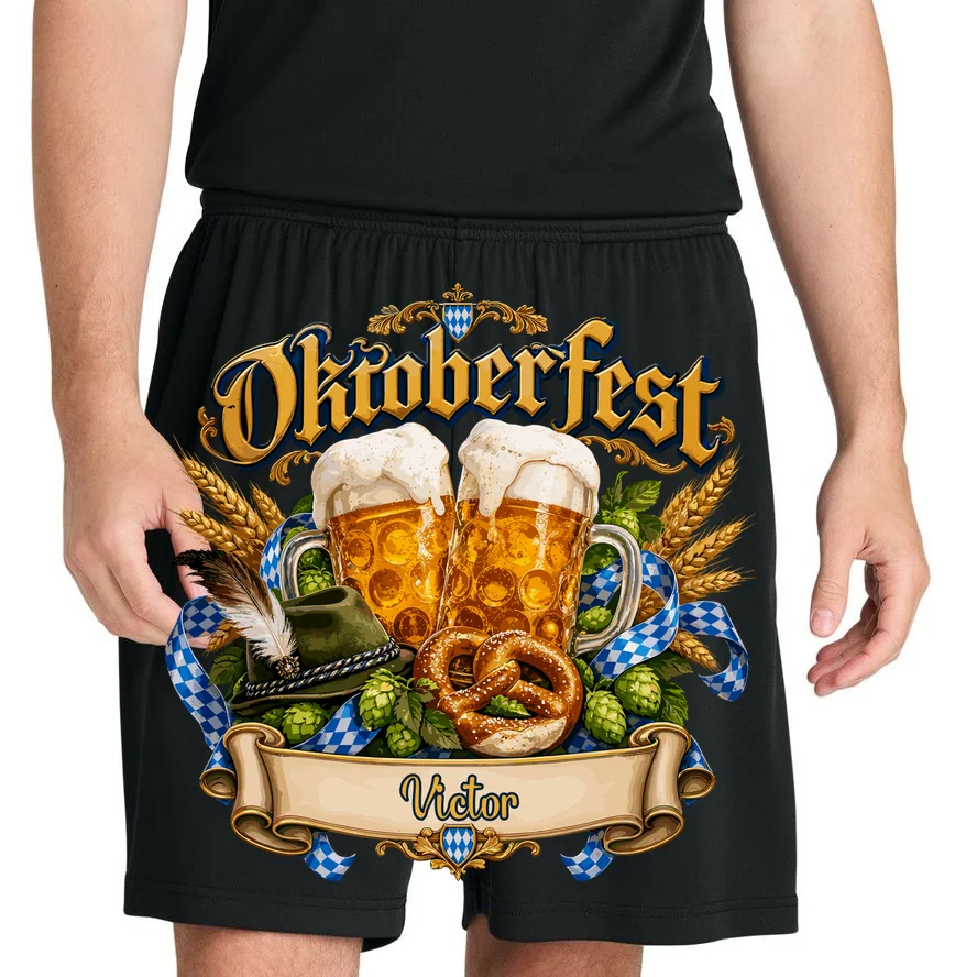 Oktoberfest Beer Mugs & Pretzel – Bavarian German Beer Festival Men's Shorts - Front 1