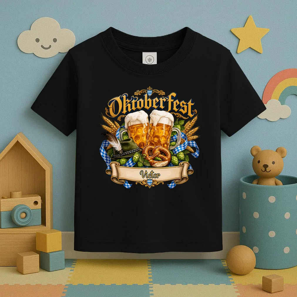 Oktoberfest Beer Mugs & Pretzel – Bavarian German Beer Festival Toddler T-Shirt - Front 2